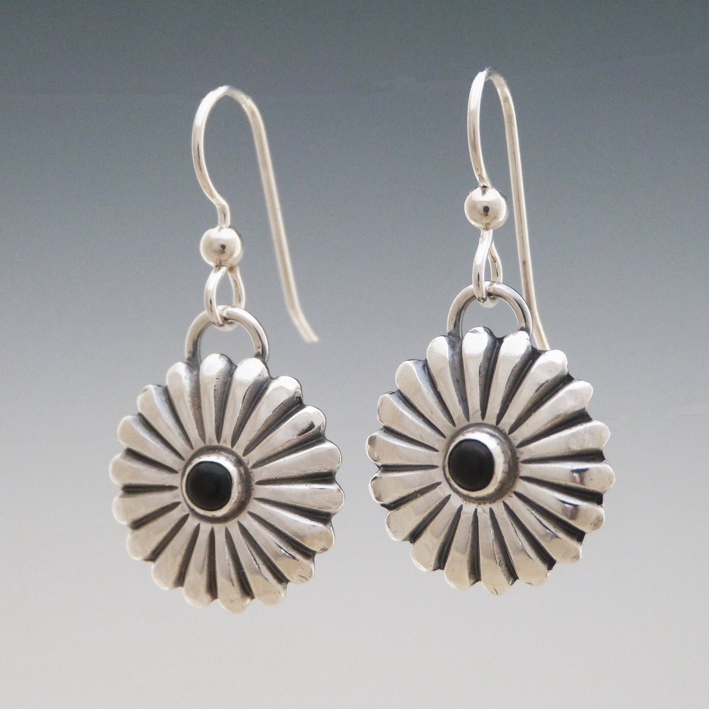 Black Onyx Concho Southwestern Style Earrings