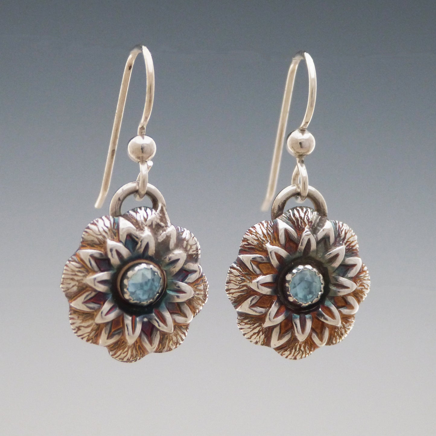 Ice Blue Topaz Flower Bloom Earrings