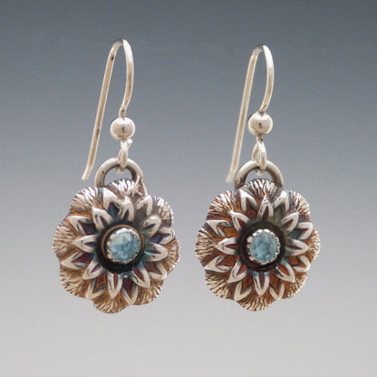 Ice Blue Topaz Flower Bloom Earrings