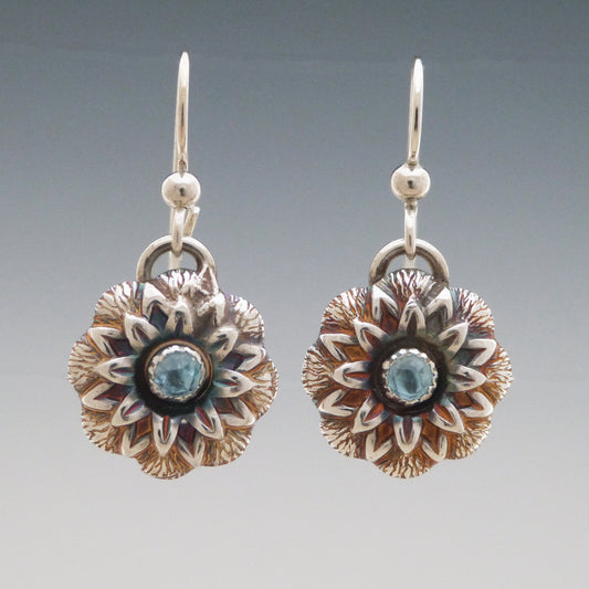 Ice Blue Topaz Flower Bloom Earrings
