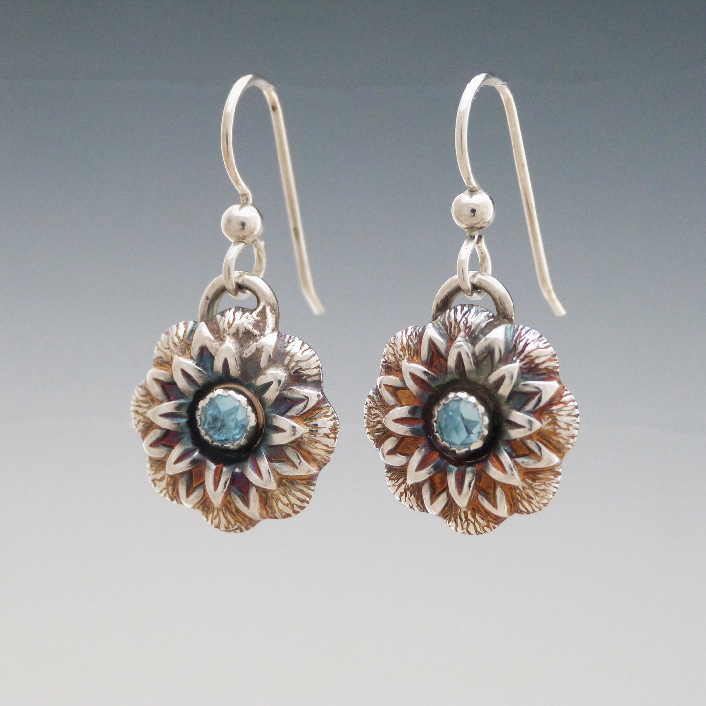 Ice Blue Topaz Flower Bloom Earrings
