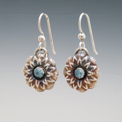 Ice Blue Topaz Flower Bloom Earrings