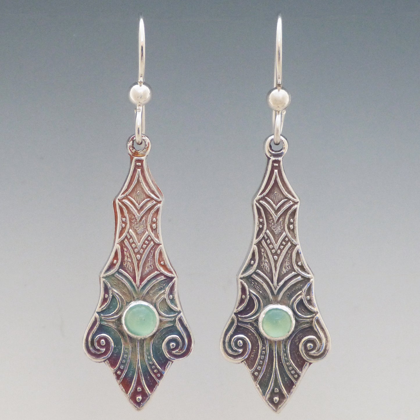 Green Chrysoprase Art Nouveau Earrings