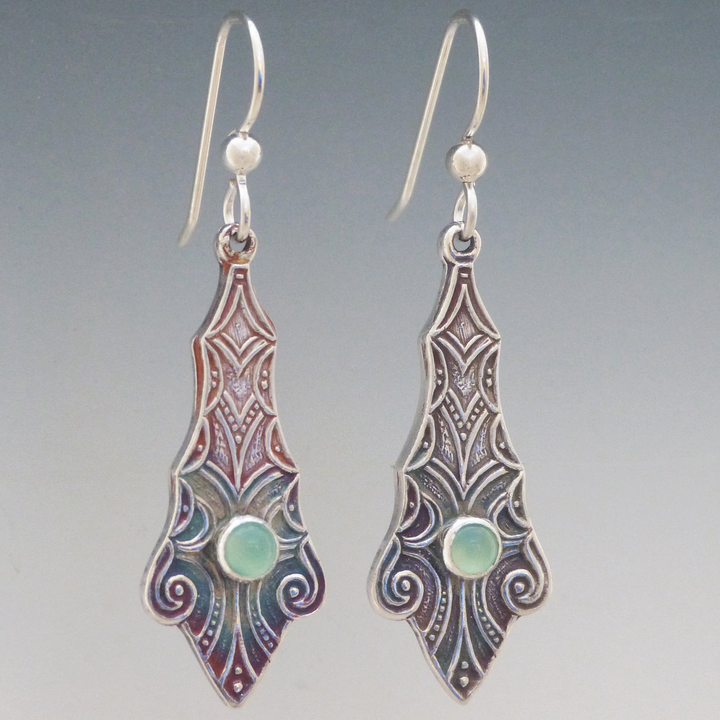 Green Chrysoprase Art Nouveau Earrings