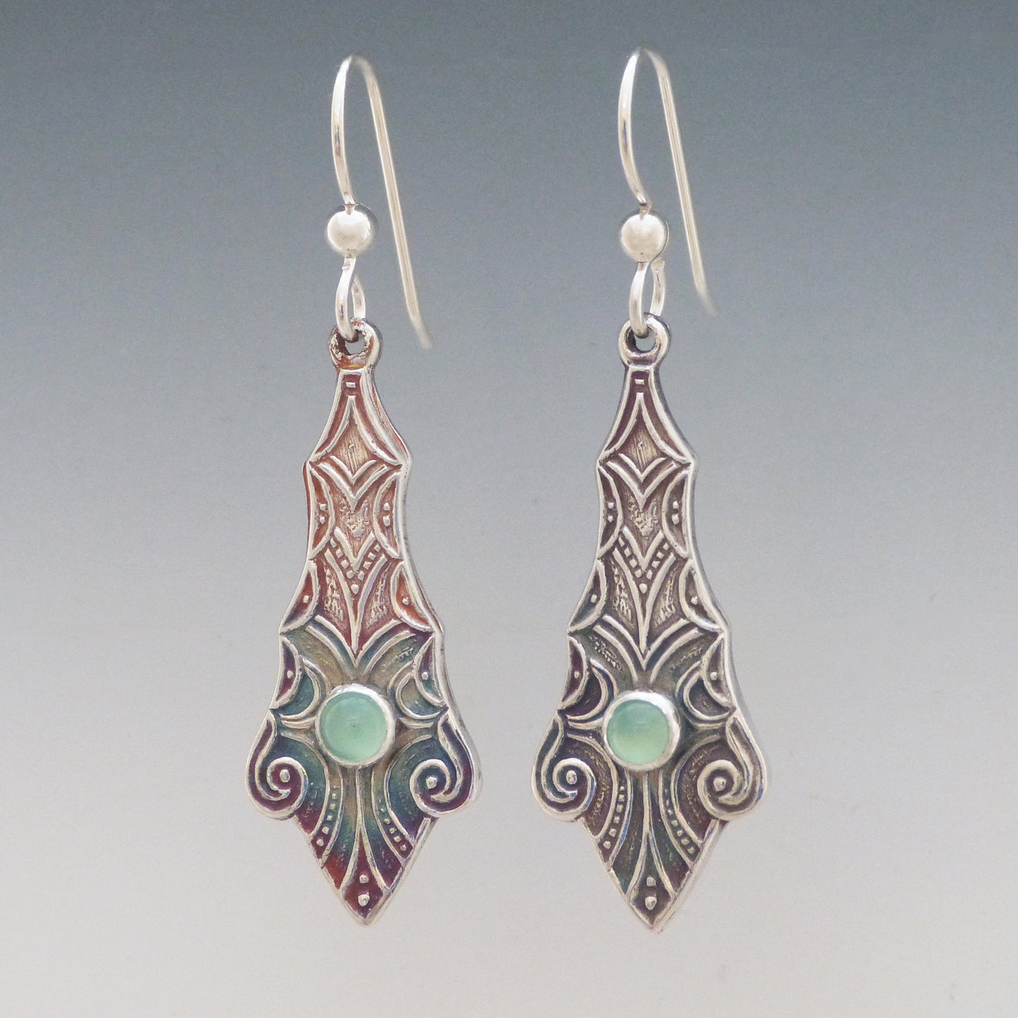 Green Chrysoprase Art Nouveau Earrings