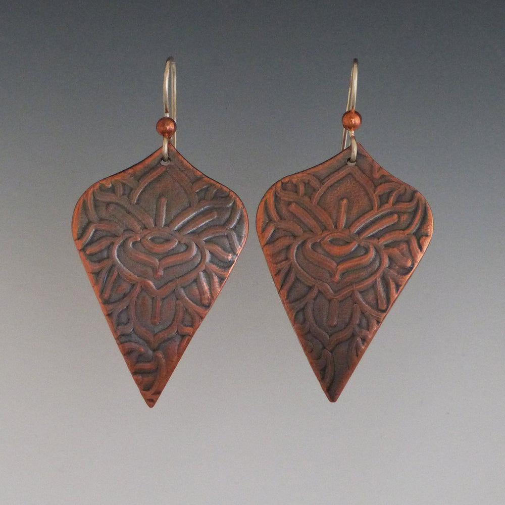 Copper Lotus Flower Earrings