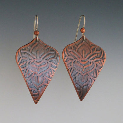 Copper Lotus Flower Earrings