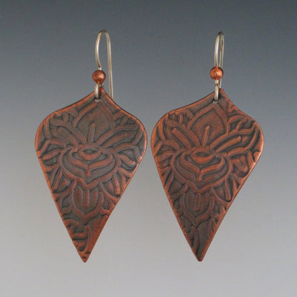 Copper Lotus Flower Earrings