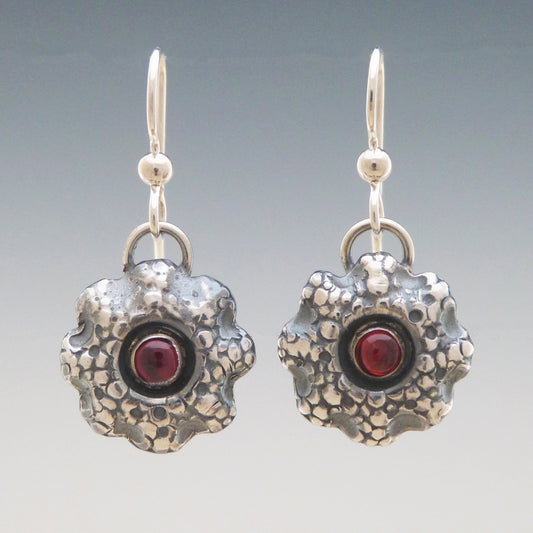 Floral Bloom Earrings Red Garnet