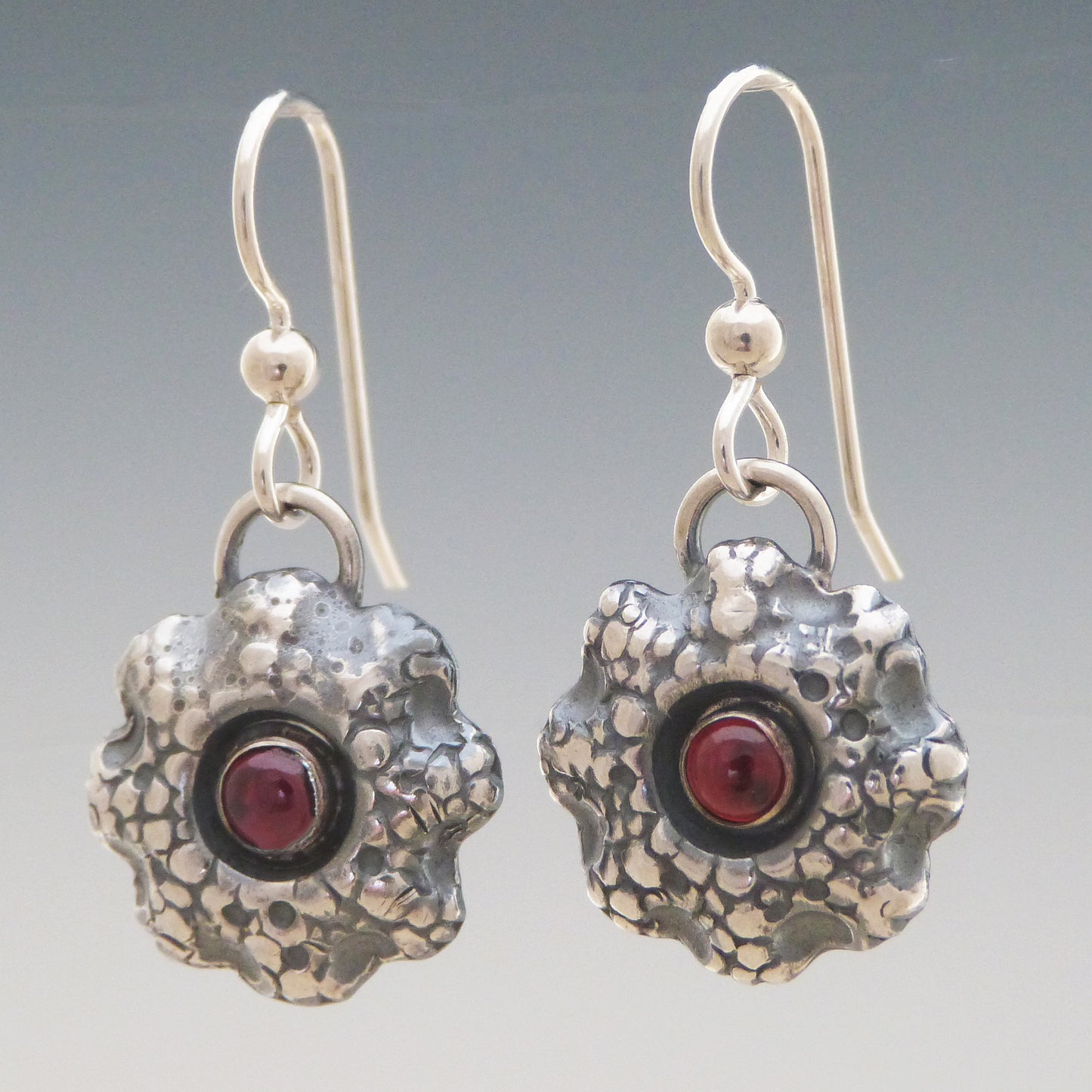 Floral Bloom Earrings Red Garnet