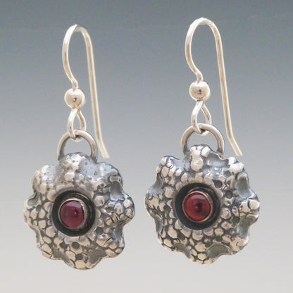 Floral Bloom Earrings Red Garnet