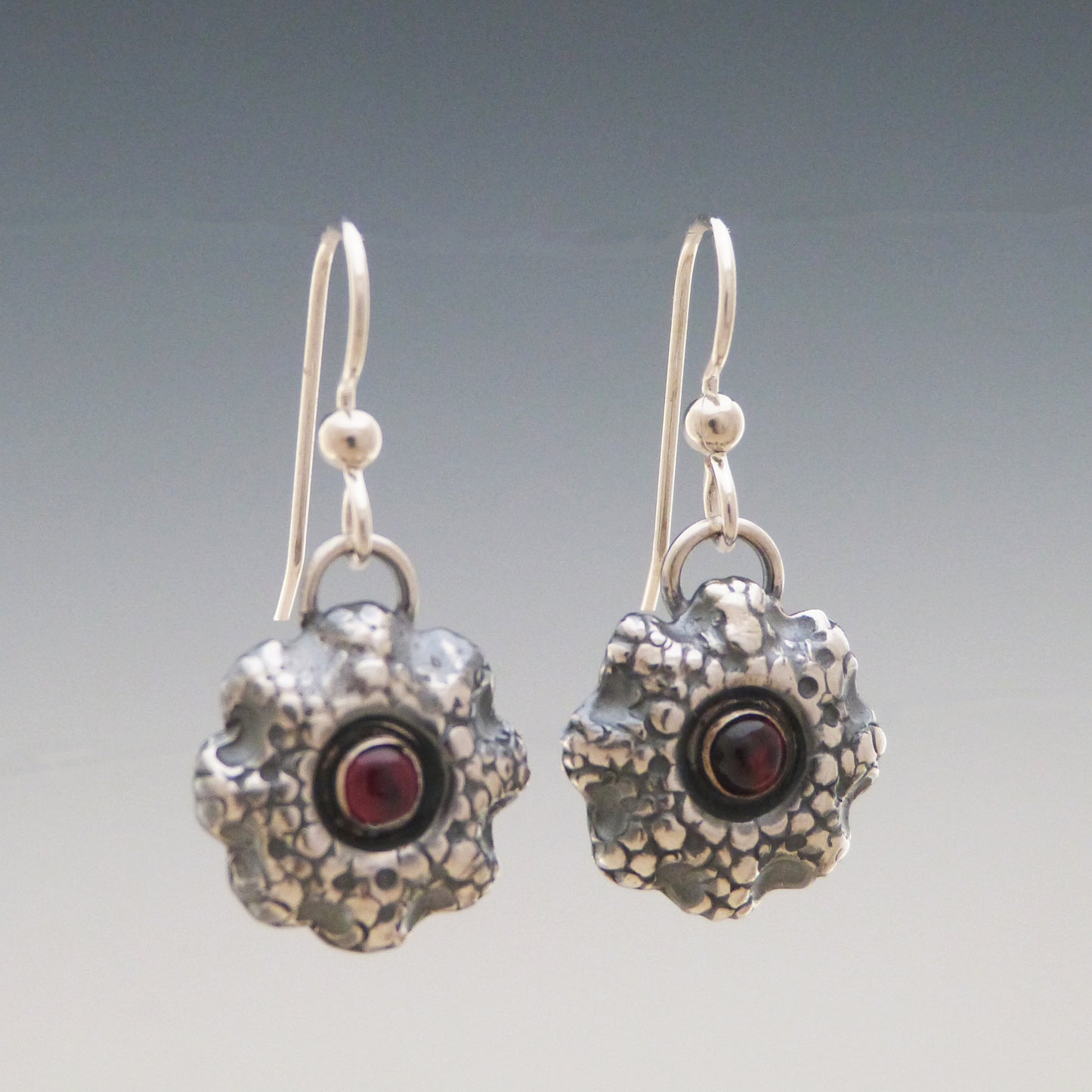Floral Bloom Earrings Red Garnet