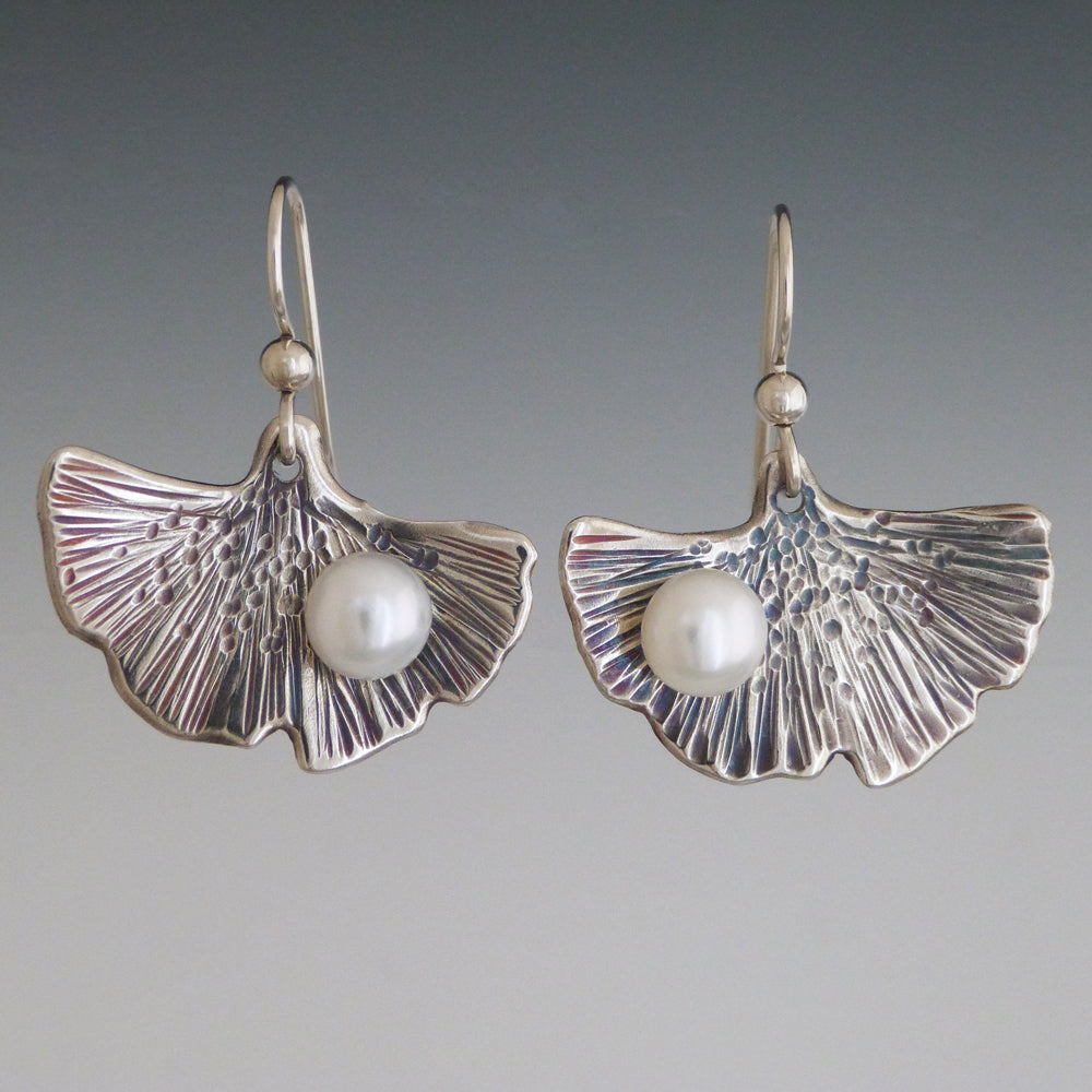 Ginkgo White Pearl Earrings