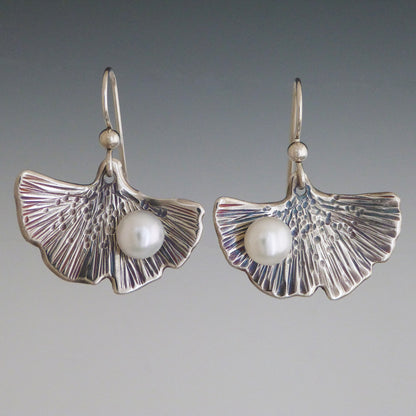 Ginkgo White Pearl Earrings
