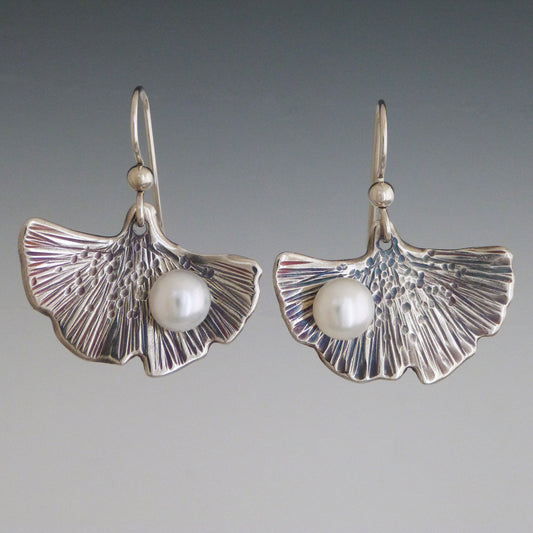 Ginkgo White Pearl Earrings