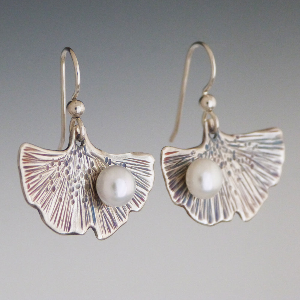 Ginkgo White Pearl Earrings