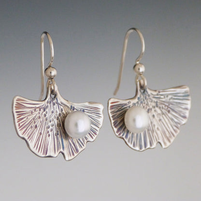 Ginkgo White Pearl Earrings