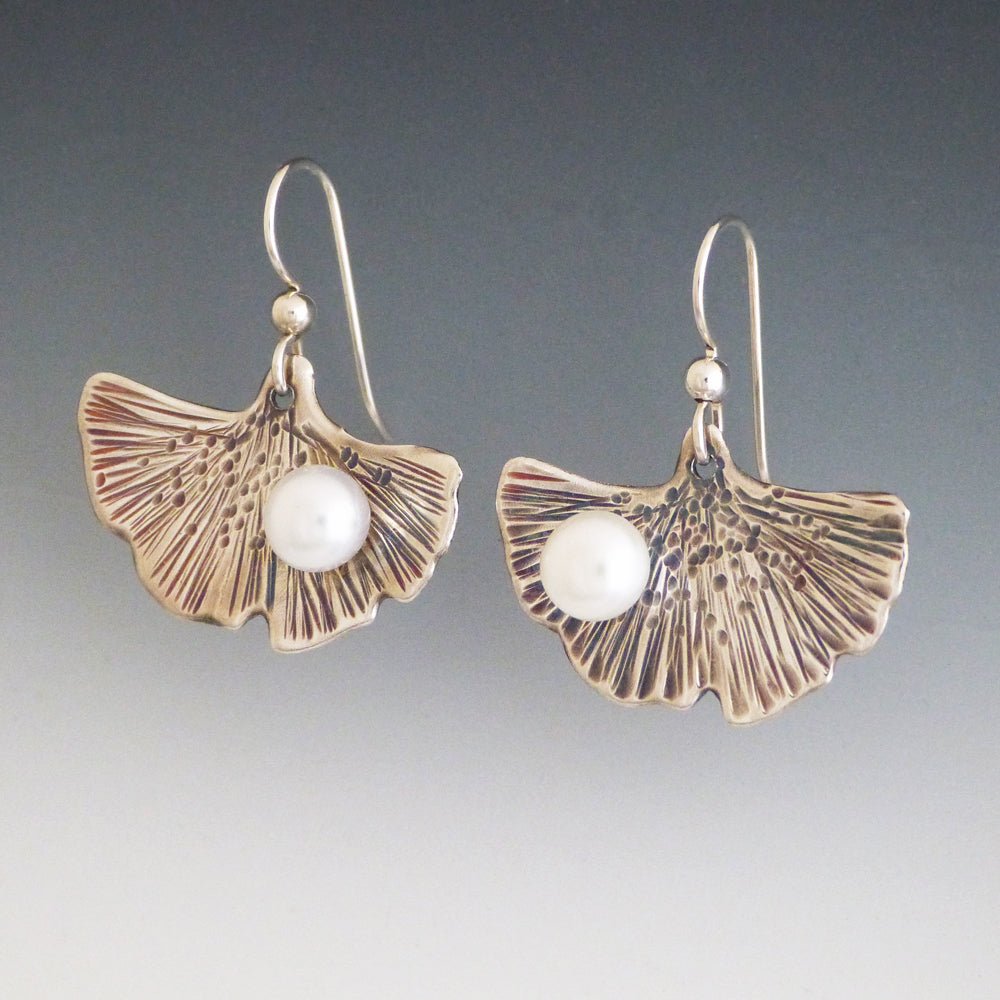 Ginkgo White Pearl Earrings