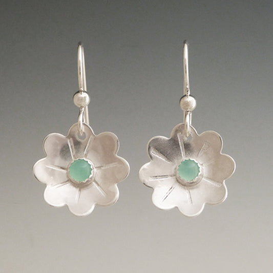 Chrysoprase Gemstone Flower Earrings