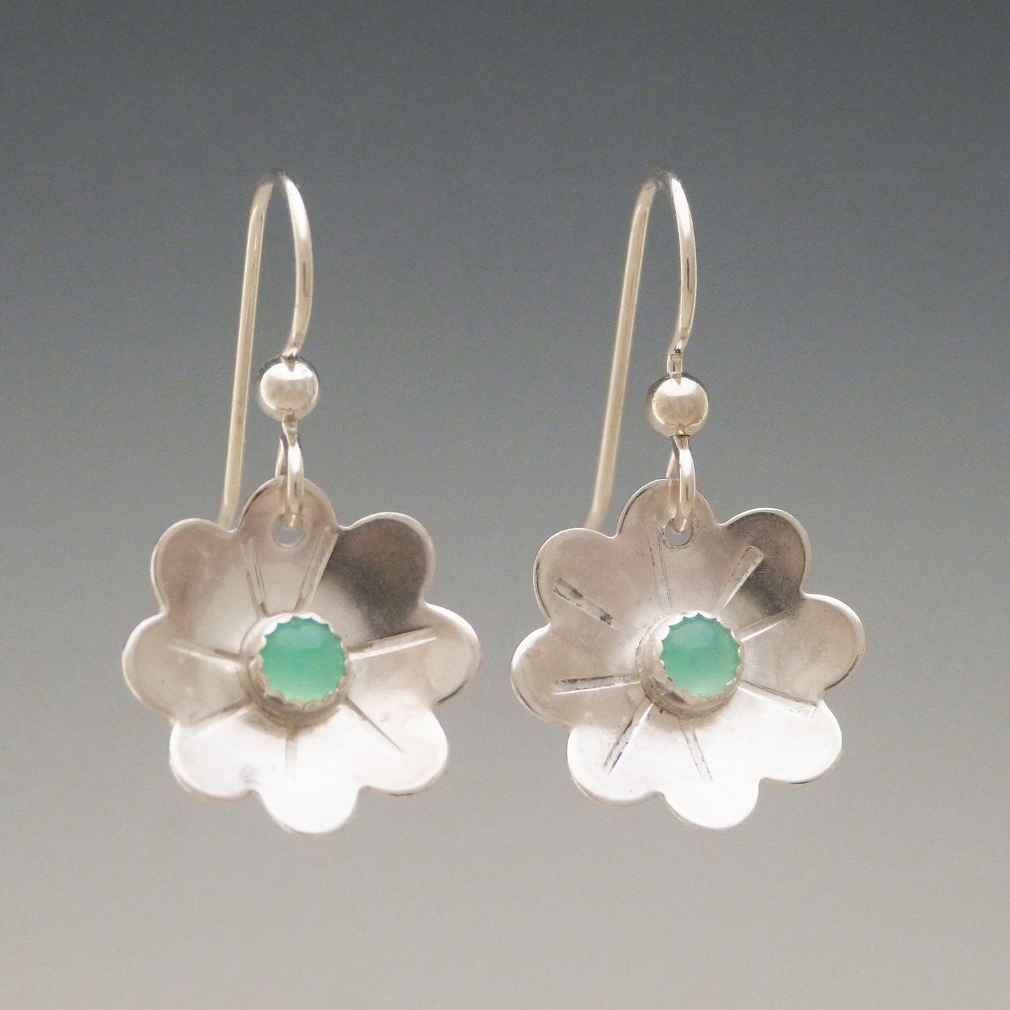 Chrysoprase Gemstone Flower Earrings