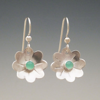 Chrysoprase Gemstone Flower Earrings