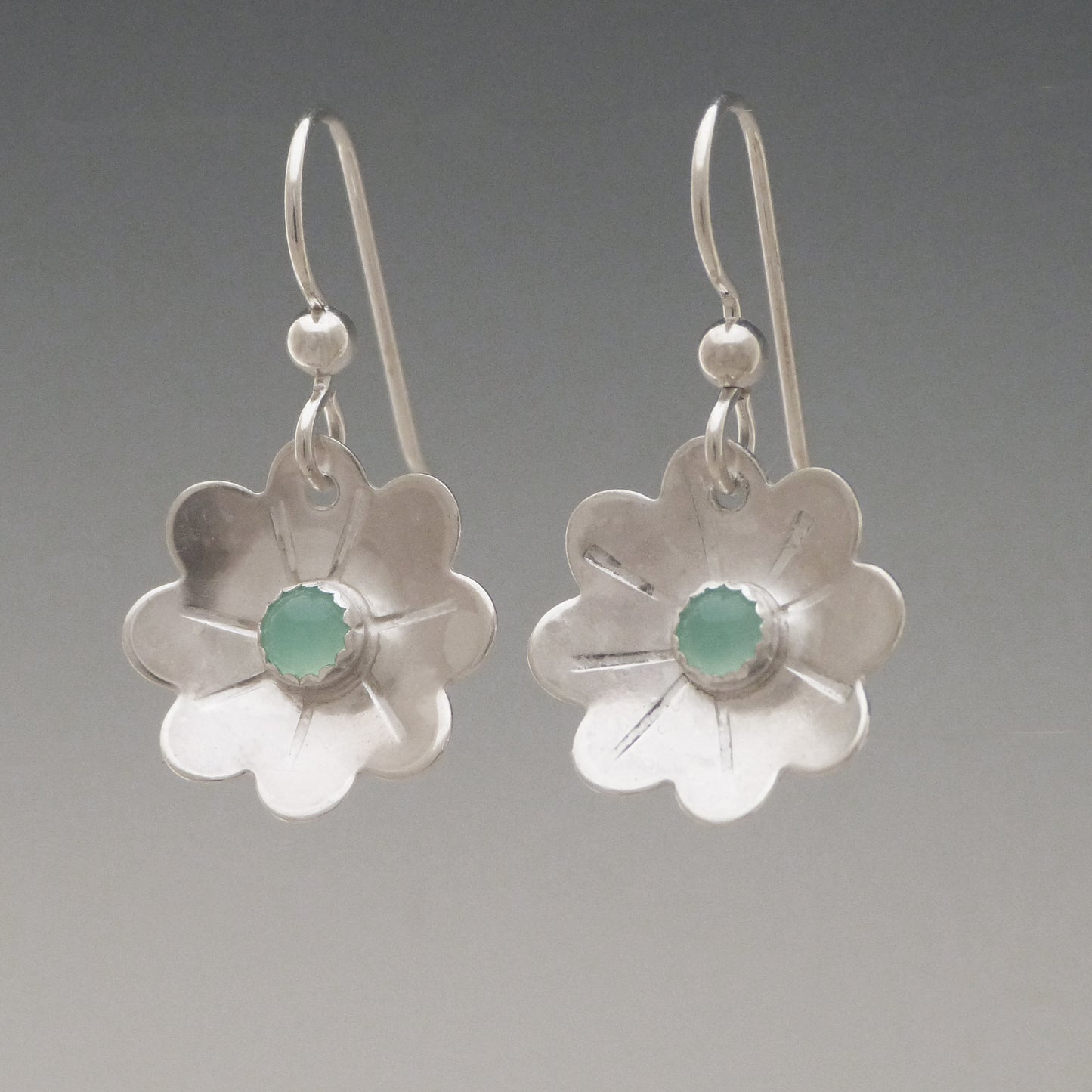 Chrysoprase Gemstone Flower Earrings