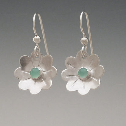Chrysoprase Gemstone Flower Earrings