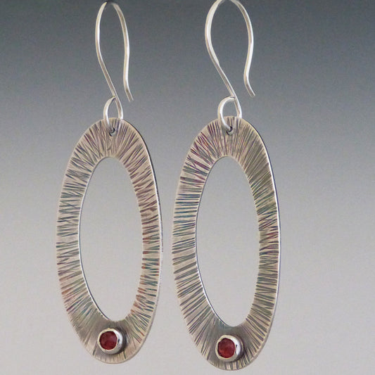 Garnet and Sterling Silver Oval Earrings