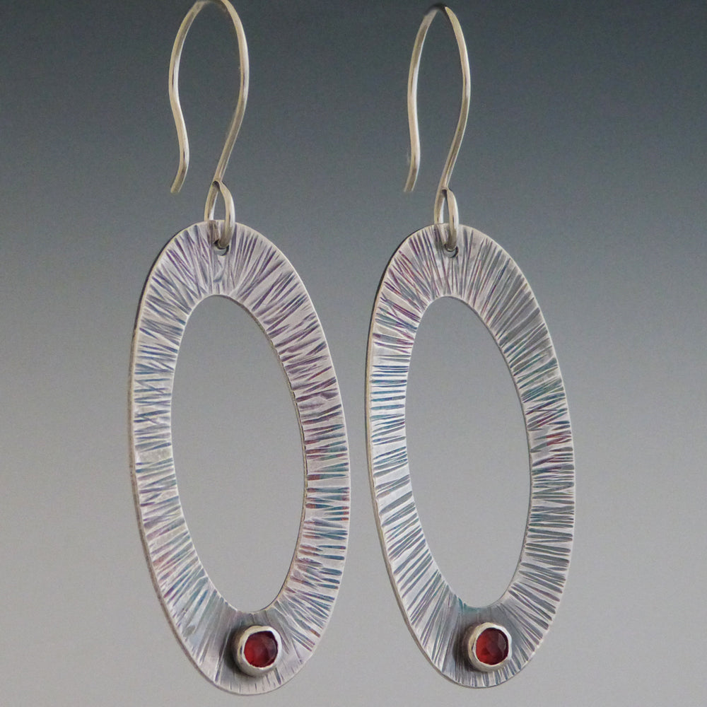 Garnet and Sterling Silver Oval Earrings