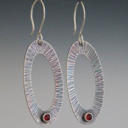 Garnet and Sterling Silver Oval Earrings