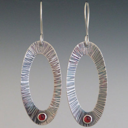 Garnet and Sterling Silver Oval Earrings