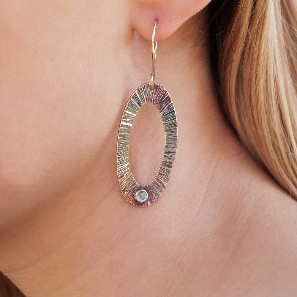 Garnet and Sterling Silver Oval Earrings