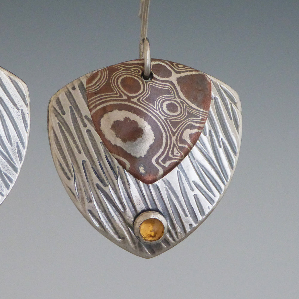 Mokume and Sterling Silver Citrine Earrings
