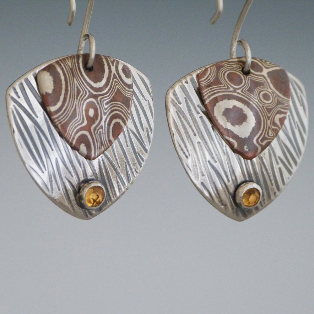 Mokume and Sterling Silver Citrine Earrings