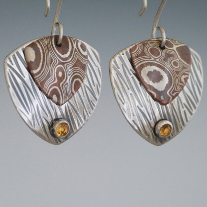 Mokume and Sterling Silver Citrine Earrings