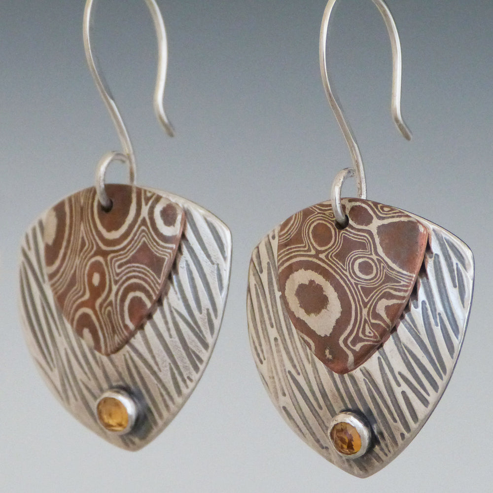 Mokume and Sterling Silver Citrine Earrings