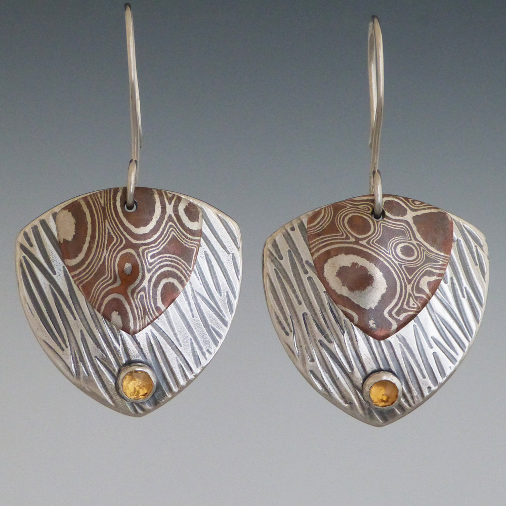 Mokume and Sterling Silver Citrine Earrings