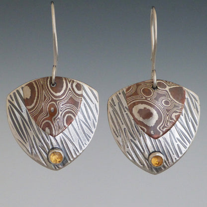 Mokume and Sterling Silver Citrine Earrings