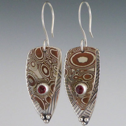 Sterling Silver and Mokume Garnet Earrings