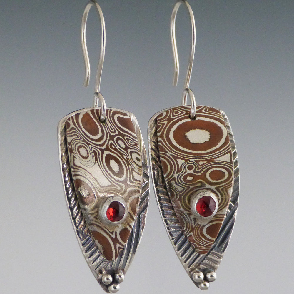 Sterling Silver and Mokume Garnet Earrings