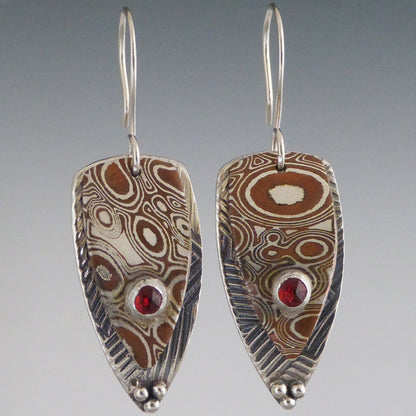 Sterling Silver and Mokume Garnet Earrings