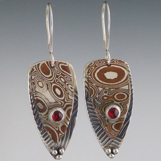 Sterling Silver and Mokume Garnet Earrings