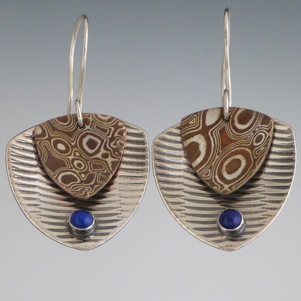 Mokume and Sterling Silver Lapis Earrings