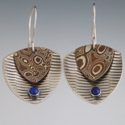 Mokume and Sterling Silver Lapis Earrings