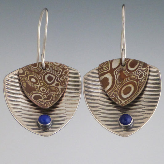 Mokume and Sterling Silver Lapis Earrings