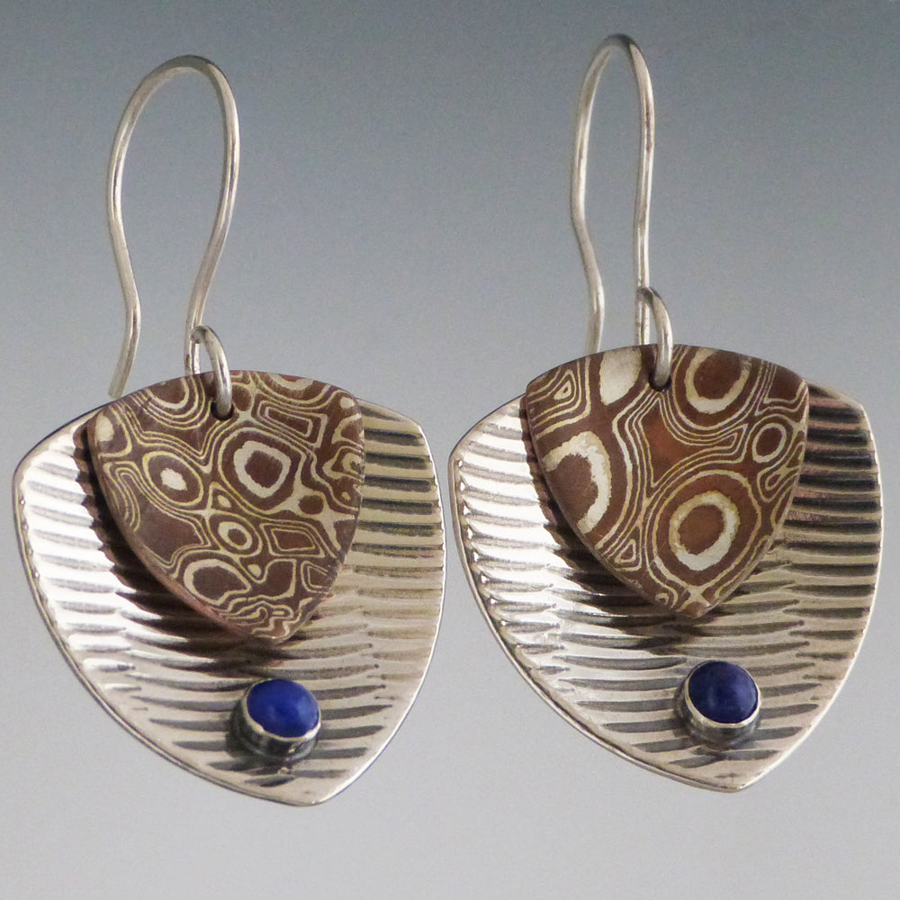 Mokume and Sterling Silver Lapis Earrings