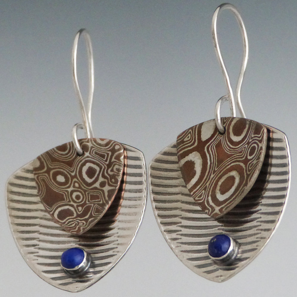 Mokume and Sterling Silver Lapis Earrings