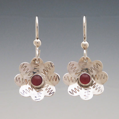 Carnelian Gemstone Flower Earrings
