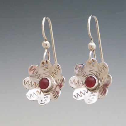 Carnelian Gemstone Flower Earrings