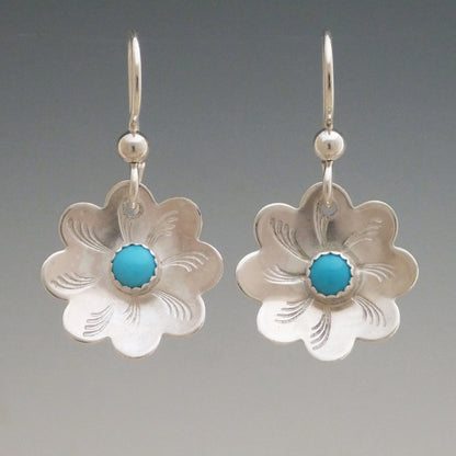 Turquoise Gemstone Flower Earrings